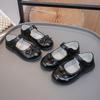 Girls Leather Shoes Black Simple Bows Students School Shoes Non-slip Soft Sole 2025 Fashion Children Performance Shoes Hook&loop