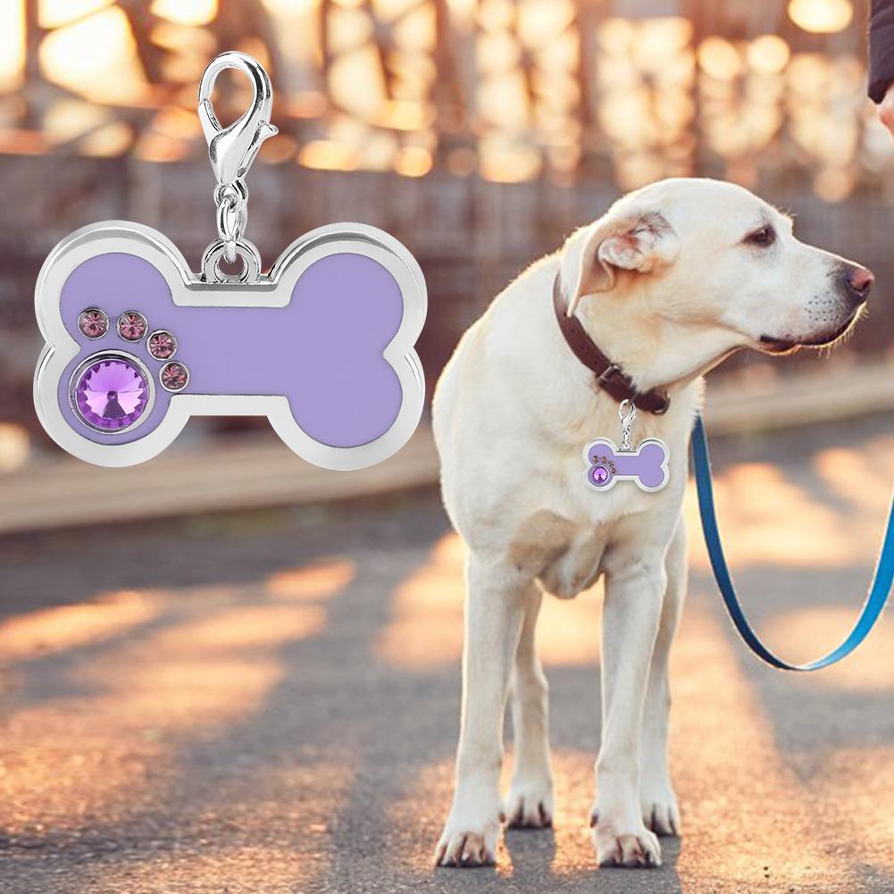 Сплав Pet ID Tag Собака Кошка Идентификация имени животного Кулон Форма кости (фиолетовый)