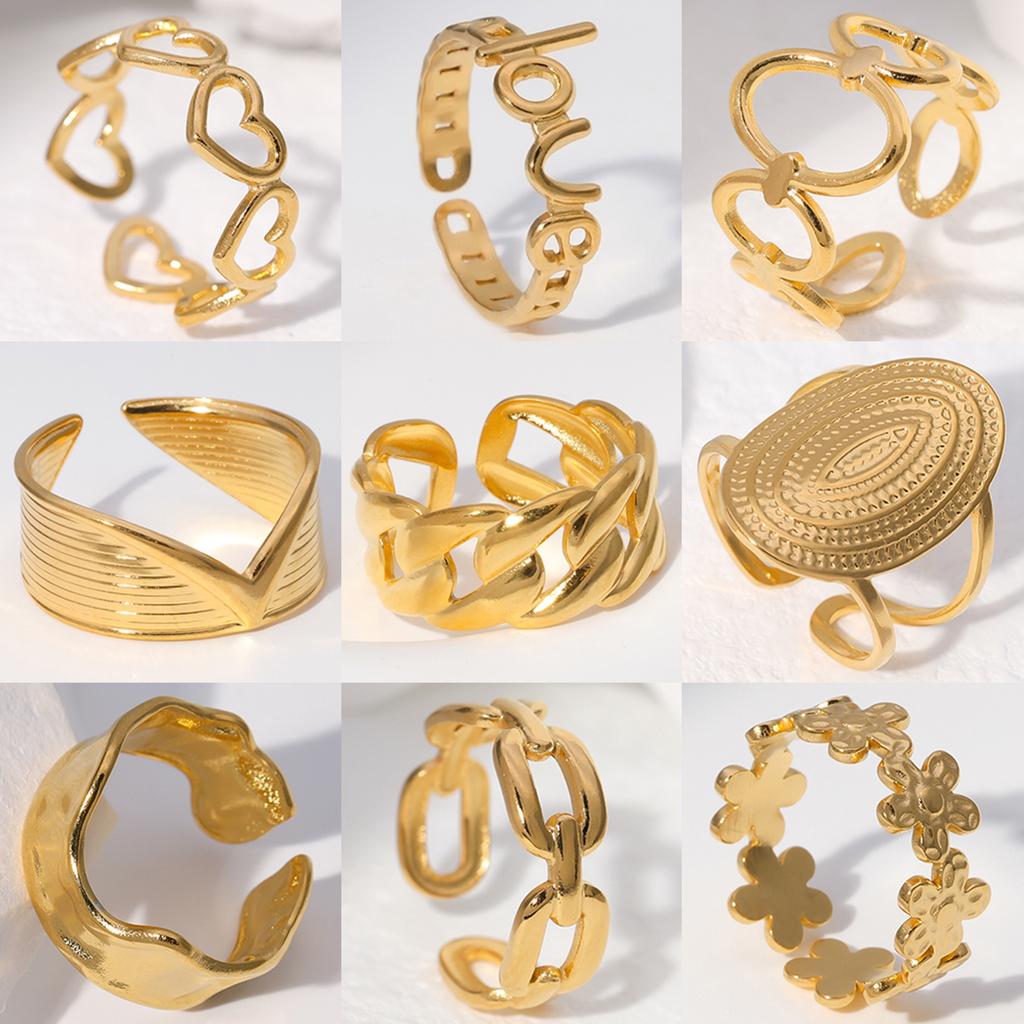 Модные кольца из нержавеющей стали для женщин, регулируемое кольцо в форме цветка и сердца, модные украшения для вечеринок, геометрическая эстетика, открытая модель