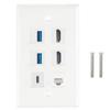 Multi Port Outlet Wall Plate 2x HDTV 2x USB3.0 Type C CAT6 RJ45 6 Port White Decorative Face Panel for Wall Plate