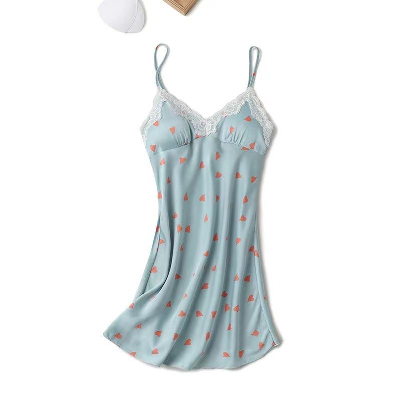 Autumn new pajamas women's chest pad ice silk suspender nightgown silk pajamas women's pure desire nightgown two-piece set summer