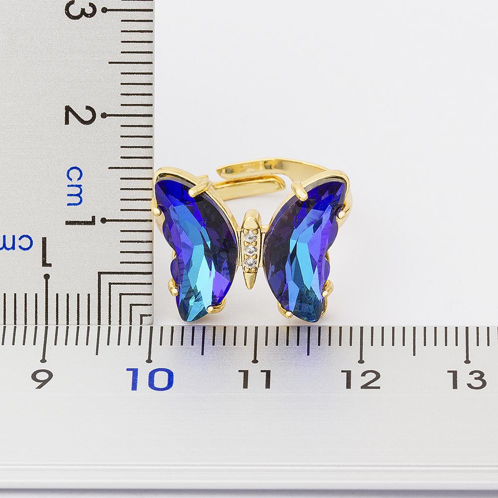 Nidin New Fashion Design Gorgeous Butterfly Ring Sweet 10 Colors Transparent Crystal Adjustable Rings for Women Party Jewelry