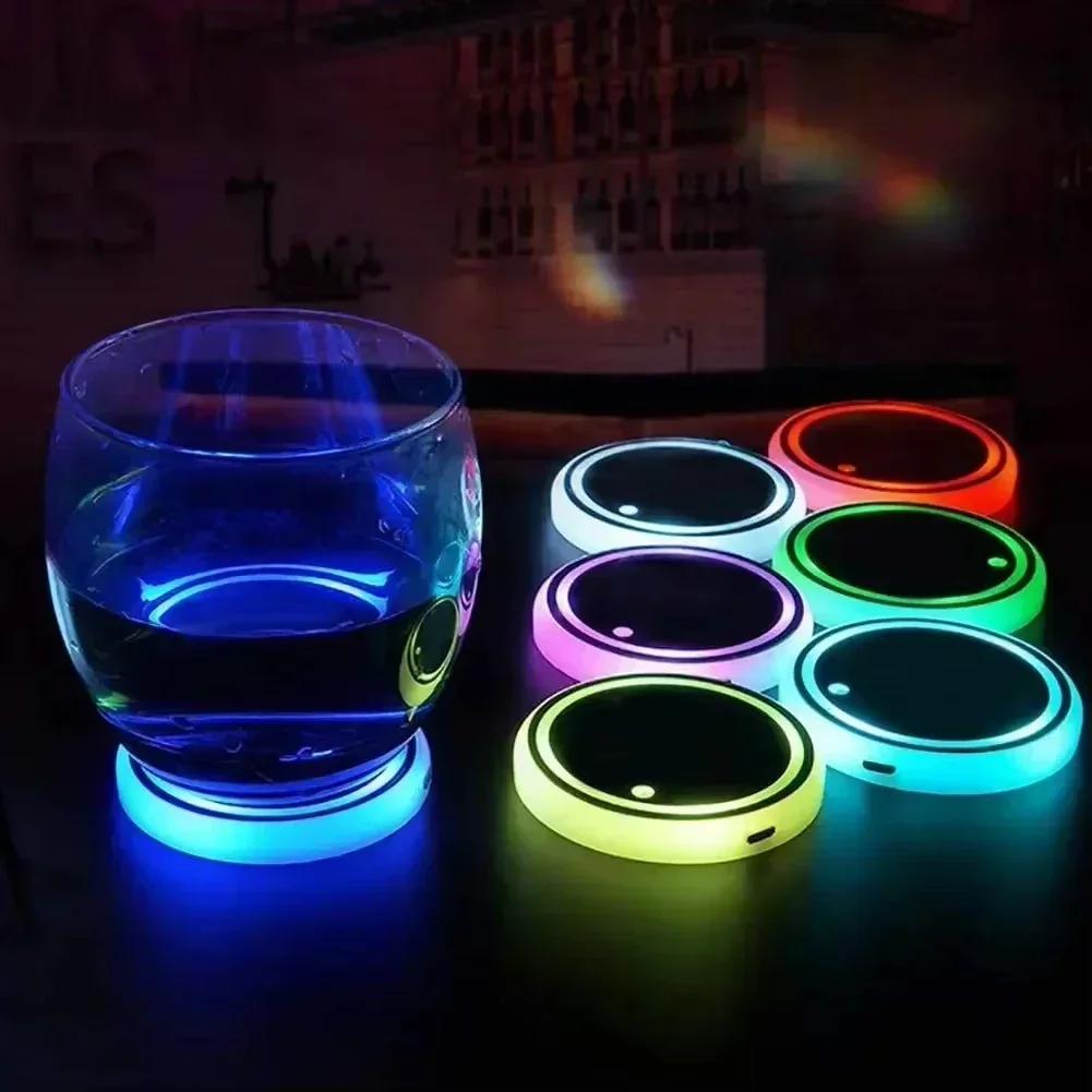 Colorful Car Luminous Water Cup Pad LED Car Interior Breathing Night Light Central Control Car Anti-skid Pad Ambient Light