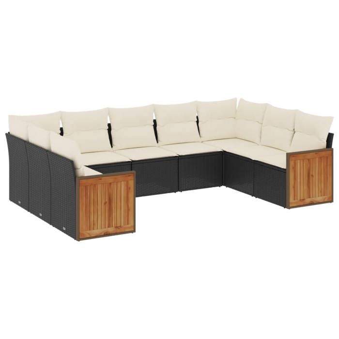 VidaXL Salon de Jardin avec Coussins 9 pcs, Canapés de Terrasse, Ensemble de Meubles de Patio, Mobilier d'Extérieur, Noir 3227953