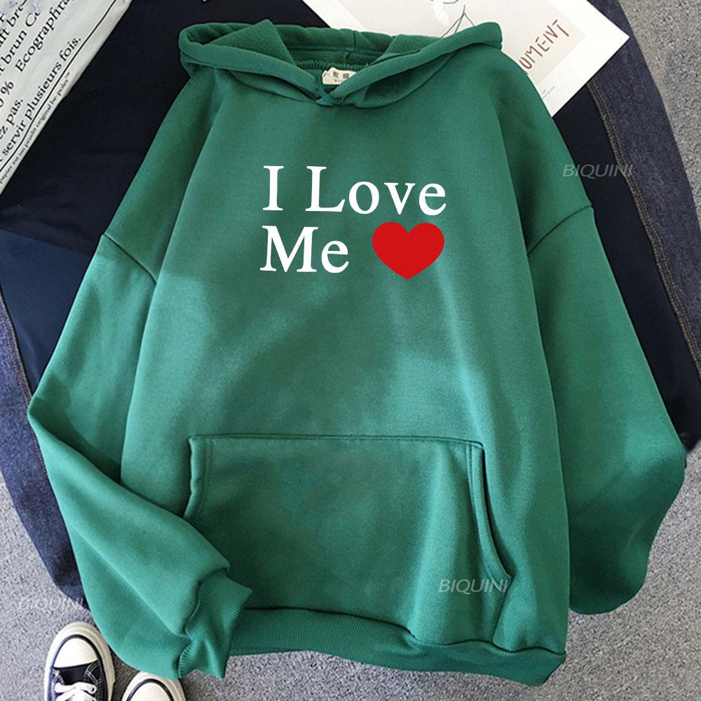 Я люблю себя Толстовки с принтом букв Длинный рукав Повседневные толстовки с капюшоном Графика сердца Одежда Hombre Мужчины Женщины Толстовка