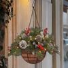 Yousheng Christmas Hanging Baskets Pre-Lit Artificial Basket with LED Lights Pine Cones Berries Winter Outdoor Planter for Outside Porch Front Door
