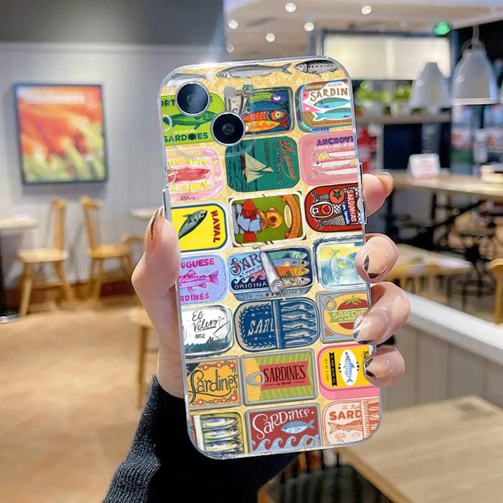 Забавный чехол для телефона с сардинами для iPhone 16 15 14 13 12 11 Pro Max Mini X XS SE 7 8 Plus 16E Ударопрочный Нескользящий Силиконовый Мягкий Чехол