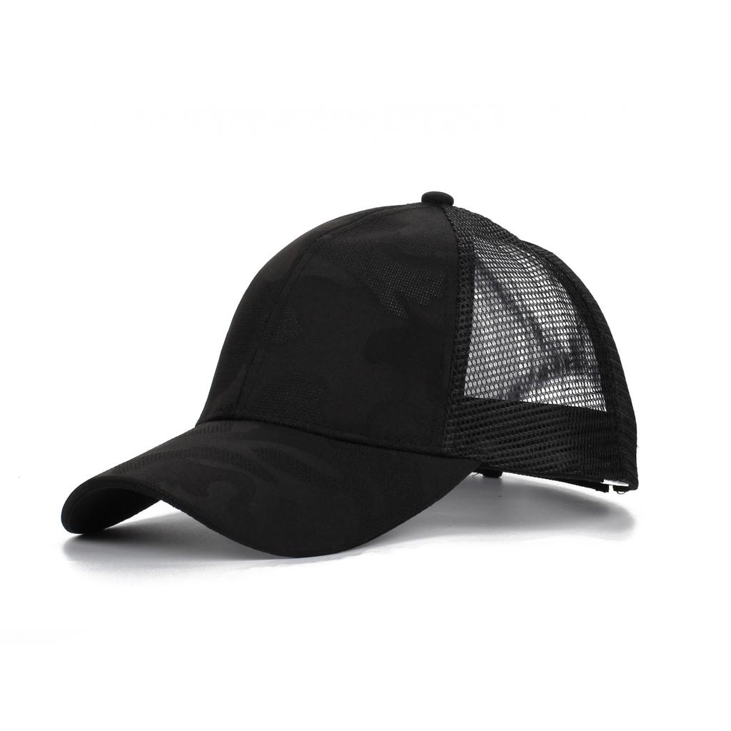 Summer camouflage baseball cap with loose ponytail ventilation mesh cap for outdoor sports, sun protection and shade.