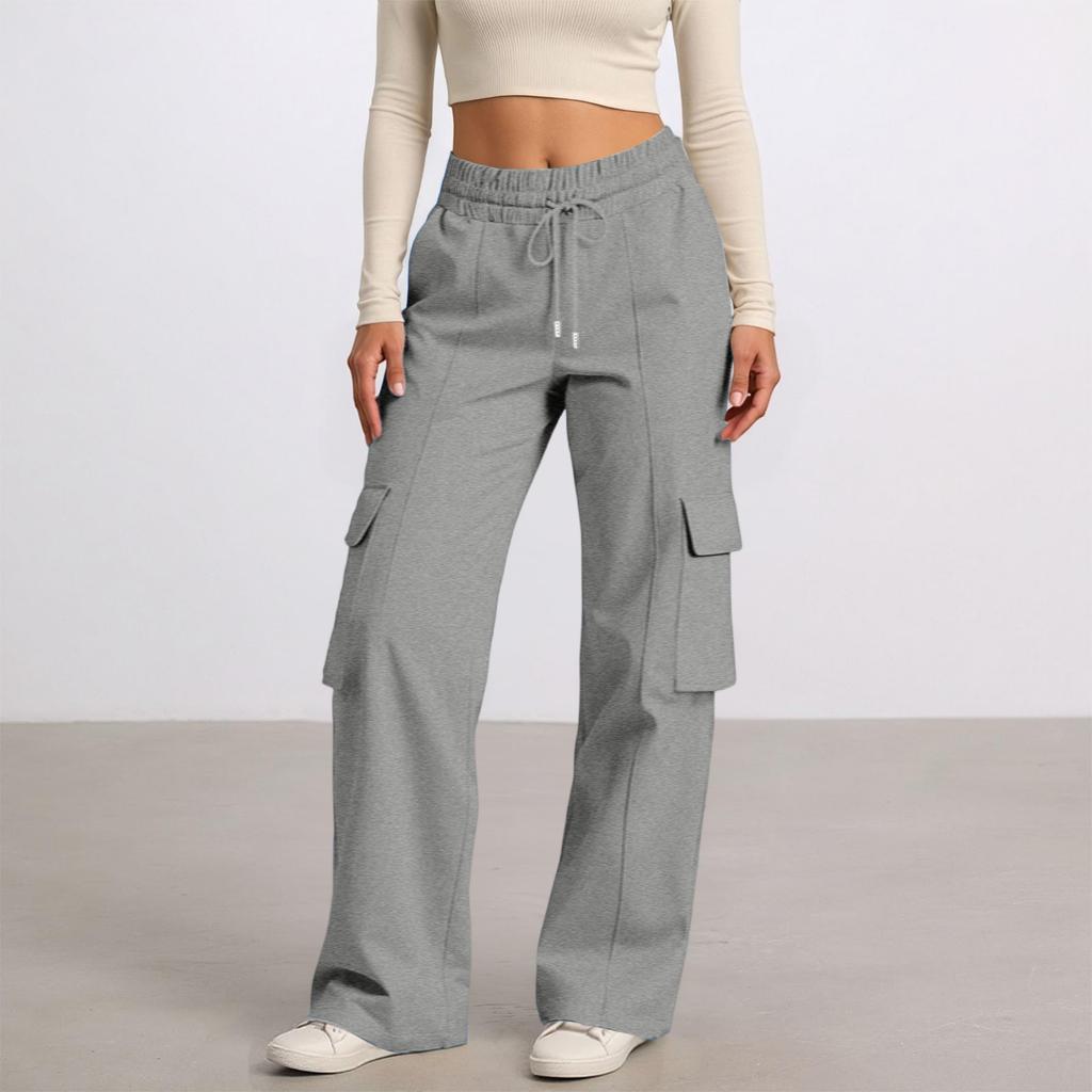 Женские повседневные модные однотонные брюки с эластичной талией на кулиске, рабочая одежда, широкие брюки с карманами