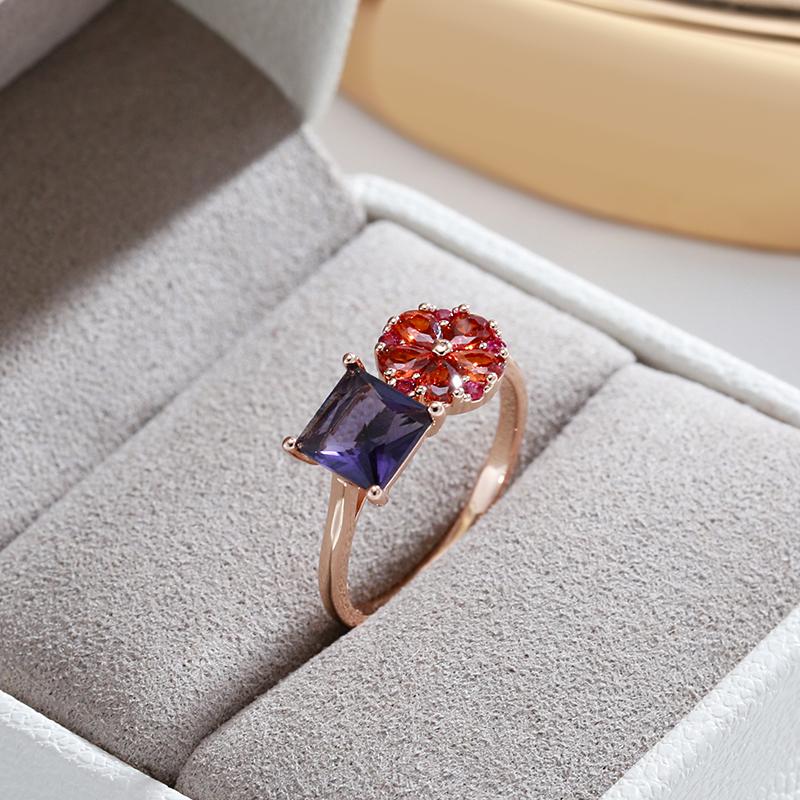 Flower Shape Multi Color Geometric Zircon Rings Women Fashion Daily Jewelry Earrings Match Accessories