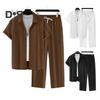 2 шт./комплект мужской повседневный наряд однобортная рубашка с лацканами короткий рукав эластичный пояс длинные брюки комплект однотонный наряд