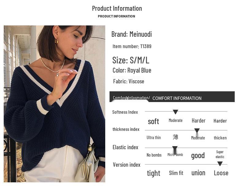 New Deep V-Neck Commuting Knitted Sweater - Autumn/Winter Loose Off-Shoulder Style for Women