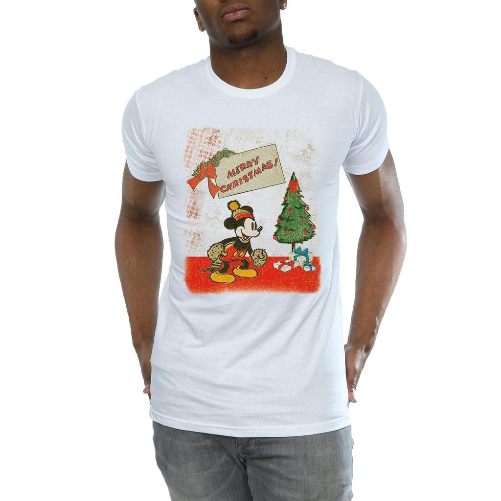 Disney Mens Mickey Mouse Vintage Christmas T-Shirt