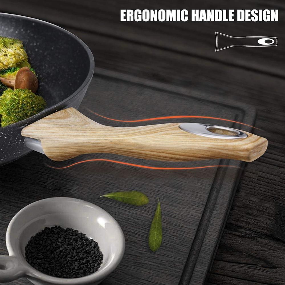 3-piece non-stick frying pan set 8 10.2 12 inch stainless steel cookware with ergonomic wooden handle for induction gas infrared cookers