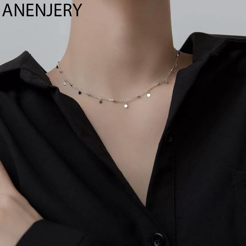 ANENJERY Ожерелье-цепочка с шариковым диском и ключицей, женское вечернее ожерелье