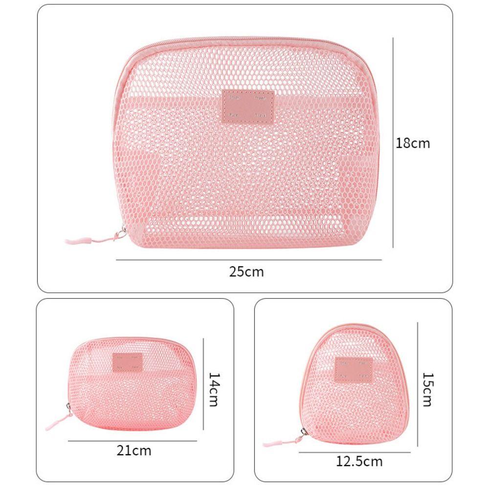 Casual Nylon Cosmetic Bag With Zipper Mesh Storage Pouch Multipurpose Hand-held Mesh Makeup Bags Women