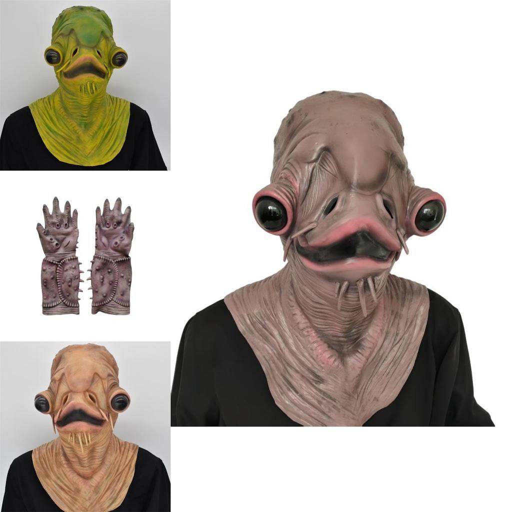 Маска латексного монстра-рыбы на Хэллоуин с перчатками для костюмированной ролевой игры и хоррор-мероприятий