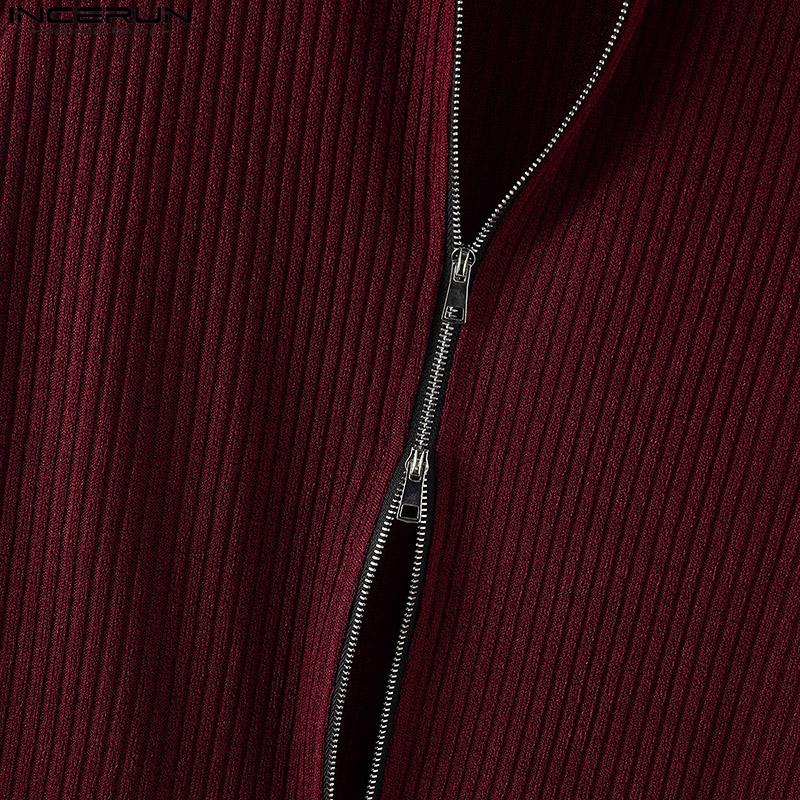 INCERUN Мужские летние топы с отворотом на молнии без рукавов в рубчик