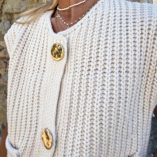 Women Sweater Vest V-neck Sleeveless Button Down Cardigan with Pockets Solid Color