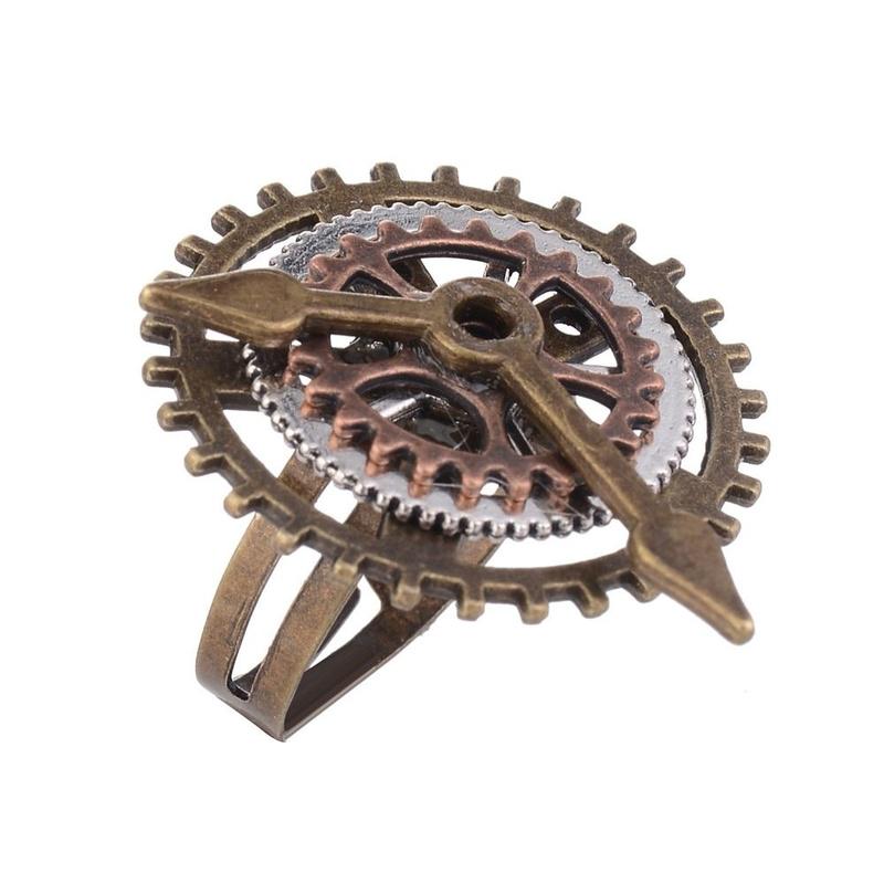 1pcs Punk Retro Charm Steampunk Gear Fingering Vintage 3 Rings Watch Clock Copper Rings