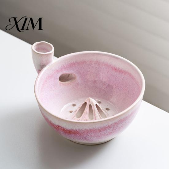 Vegetable Drain Basket Ceramic Berry Washing Bowl with Drainage Holes, Multifunctional Fruit Strawberry Colander Basin, Swirl Design Rinsing