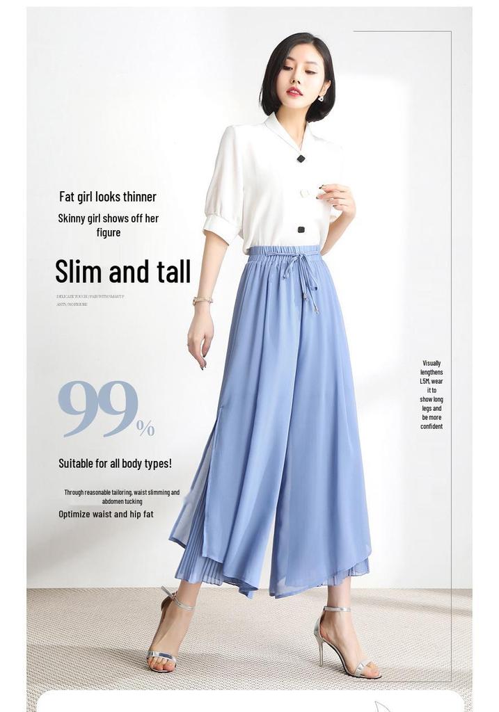 2026 Women's New Style Chiffon High-Waisted Wide-Leg Cropped Pants: Flowy, Drape Skirt Style, Summer-Ready.