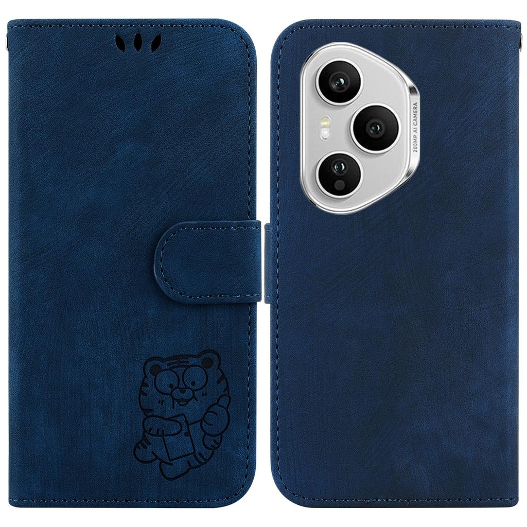 For Honor 400 Pro 5G (Global) Wallet Case Tiger Imprint Leather Shockproof Phone Cover with Wrist Strap
