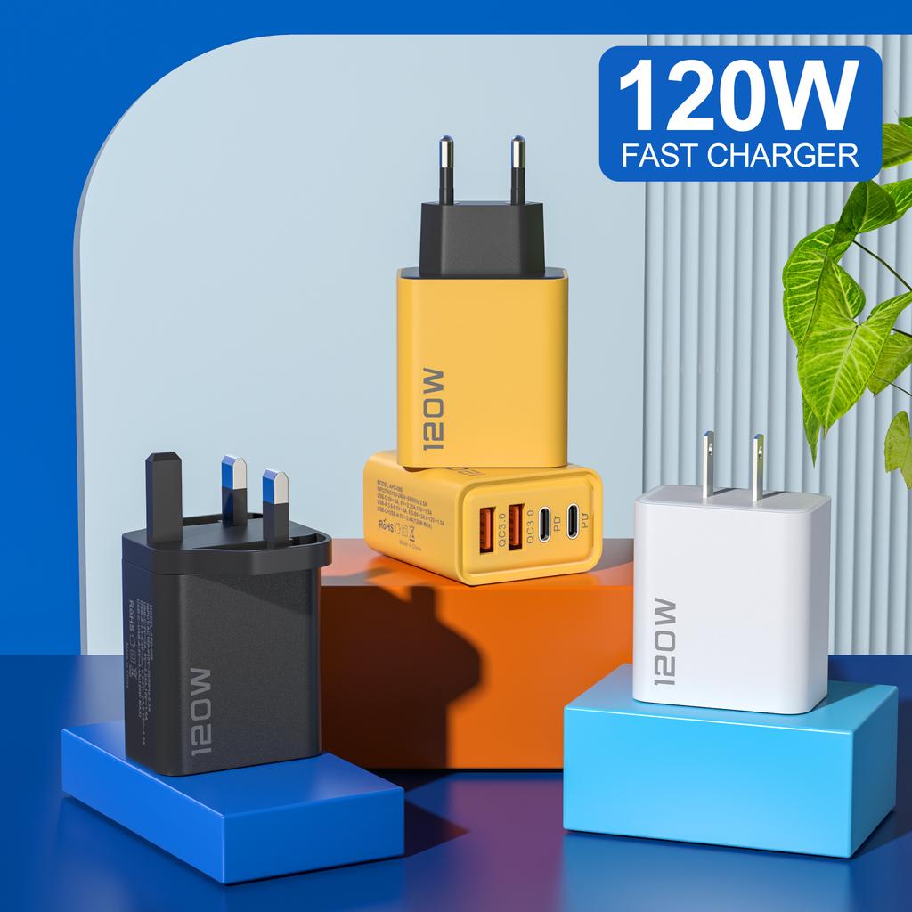Зарядное устройство 120 Вт USB C PD Быстрая зарядка 4 порта Charge 3.0 Type C USB Зарядные устройства для телефона Адаптер быстрой зарядки Для iPhone Samsung Xiaomi Huawei