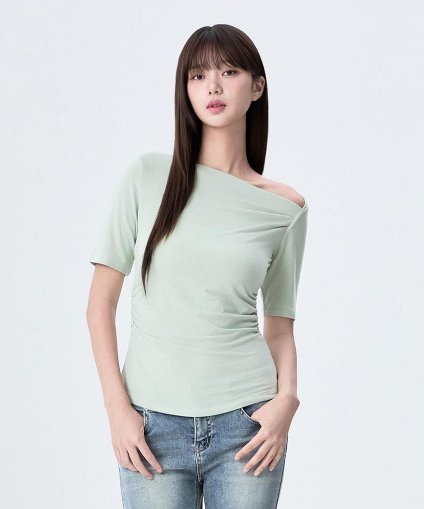 MIXXO Диагональный вырез Сборки Короткий рукав Футболка_Miwhwg729A
