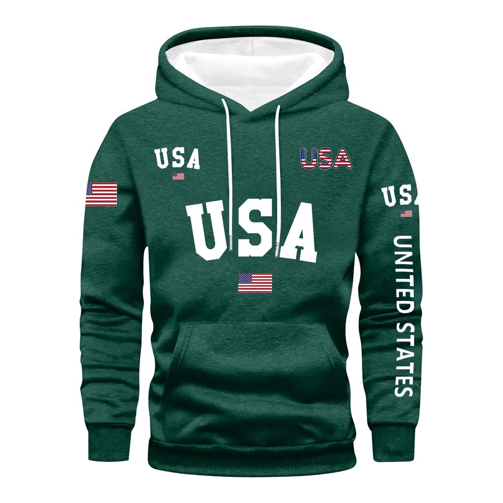 Men's Loose Flag Printed Hooded Sweatshirt Men's Casual Fashion Sports Sweatshirt