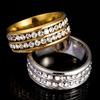 Womens Mens Fashion Double Rows Rhinestones Titanium Steel Wedding Jewelry Ring MIT