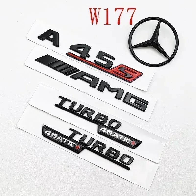 WUGL8 For Mercedes Benz A 45S AMG W177 3D ABS Black A45S Logo Turbo 4MATIC Badge Car Rear Star Sticker Trunk AMG Emblem Accessories
