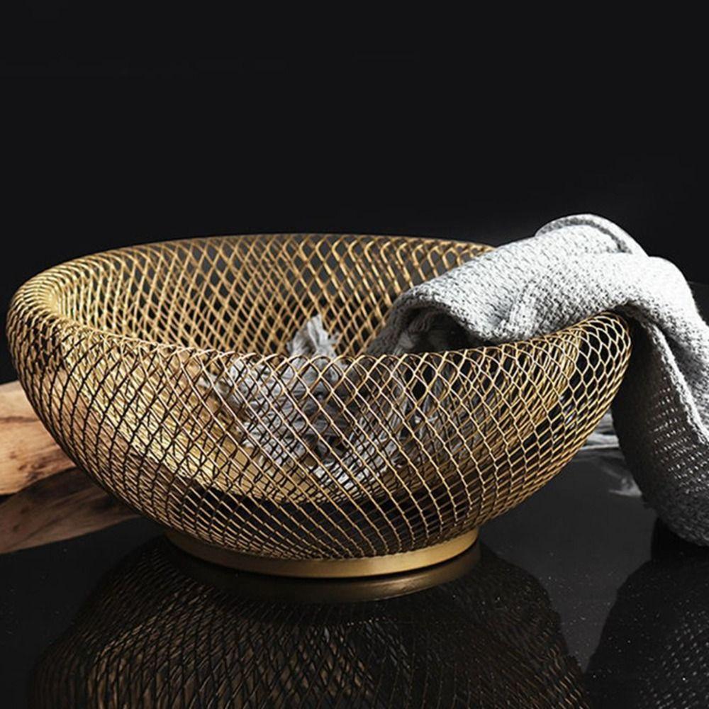 Round Iron Art Fruit Basket Black/Gold Fruit Vegetable Basket Mesh Fruit Snacks Basket Countertop