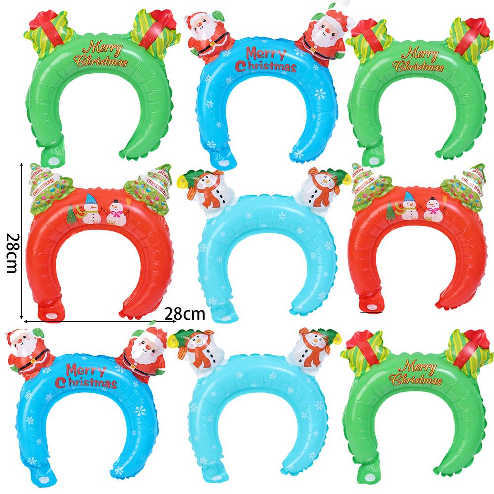 Christmas Children Party Decorative Toys Hand-Held Aluminum Balloon Stick Santa Claus Snowman Balloon Hairband Hair Accessories