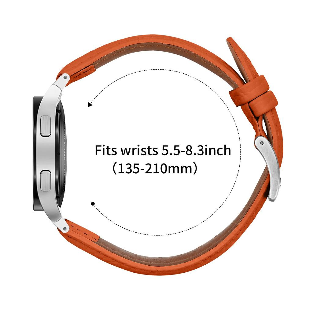 Genuine Cow Leather Strap with Connector for Samsung Galaxy Watch FE 40mm/Watch7/Watch6/Watch 5/Watch4 Litchi Texture Silver Buckle Watch Band