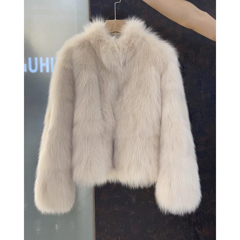 European and American popular stand-up collar imitation fox fur jacket women's light luxury thickened warm short plush coat