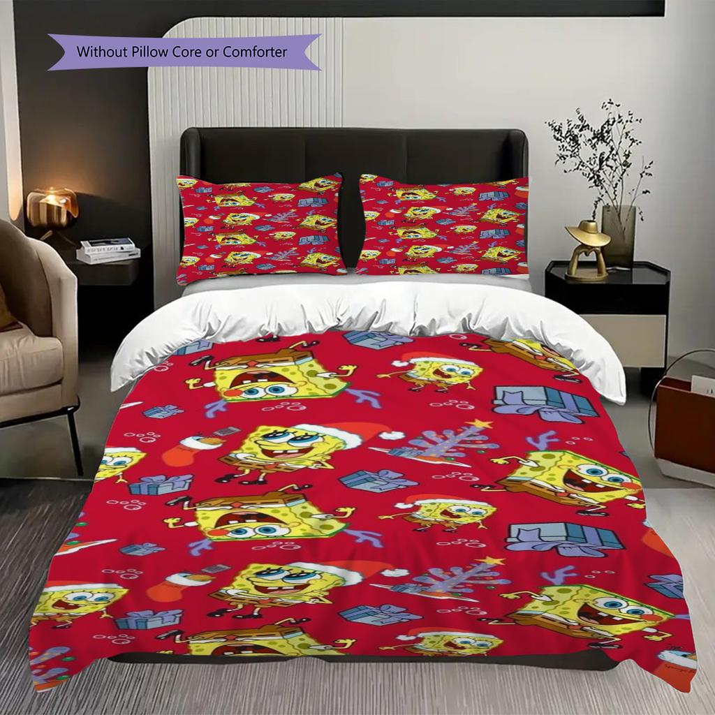Spongebob Squarepants Yellow Background Threepiece Set 1 Duvet Cover 2 Pillowcase Without Core Duvet Cover And Pillowcase
