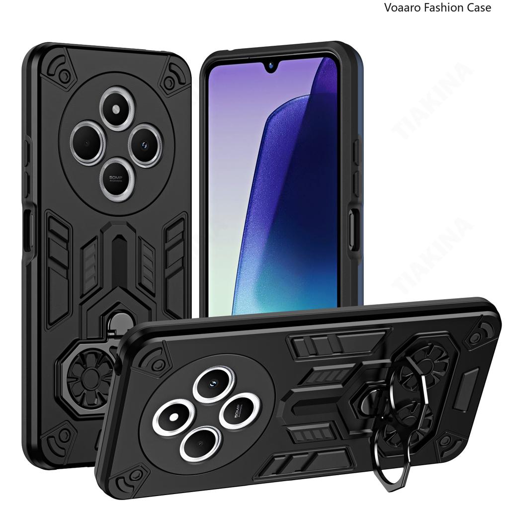 Чехол-броня с двойным кольцом-держателем для пальцев для Xiaomi Redmi 14C 4G, чехол для Redmi A4 A3 Pro POCO C75, вращающаяся металлическая подставка-держатель, чехол-накладка