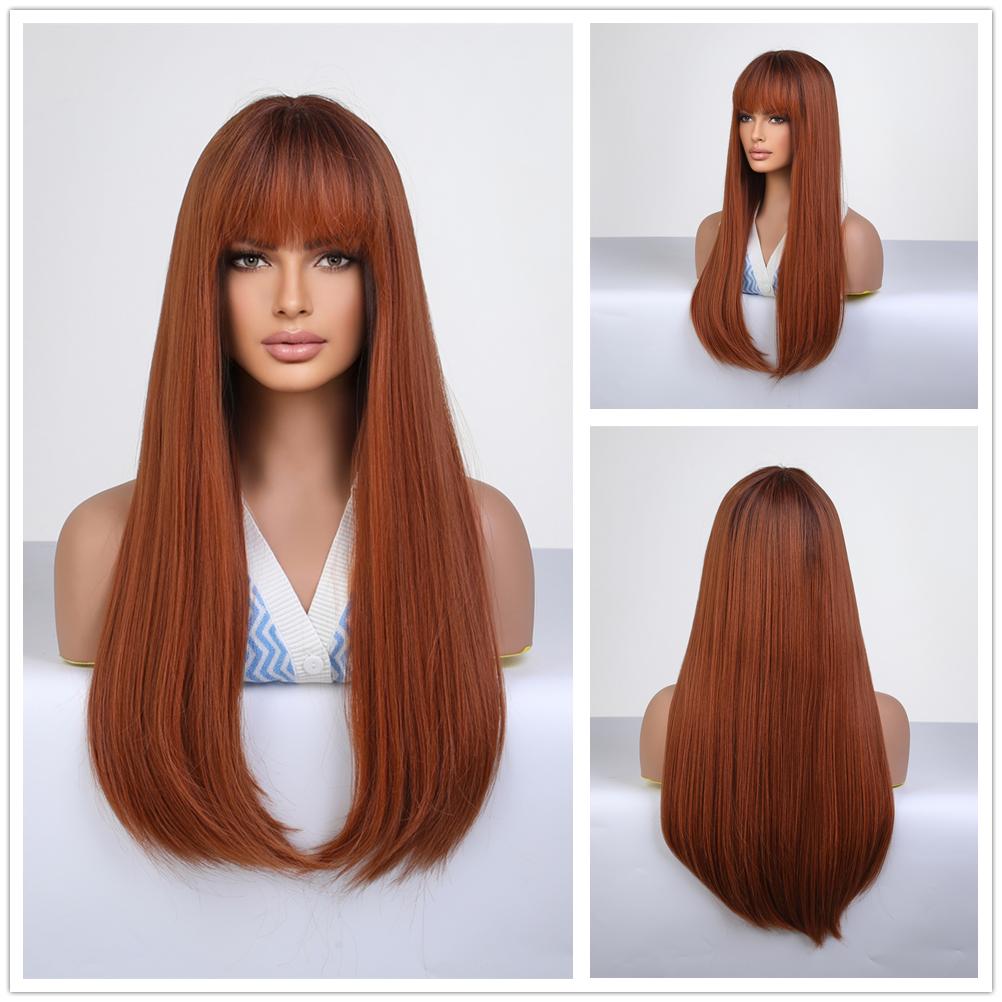 BLONDE UNICORN Длинные прямые парики бордового цвета с челкой, термостойкие парики для женщин, повседневные косплей-вечеринки