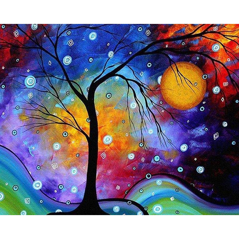 5D DIY Алмазная картина Абстрактное дерево Пейзаж Полный дрель Круглая алмазная мозаика Изображение Стразы Вышивка