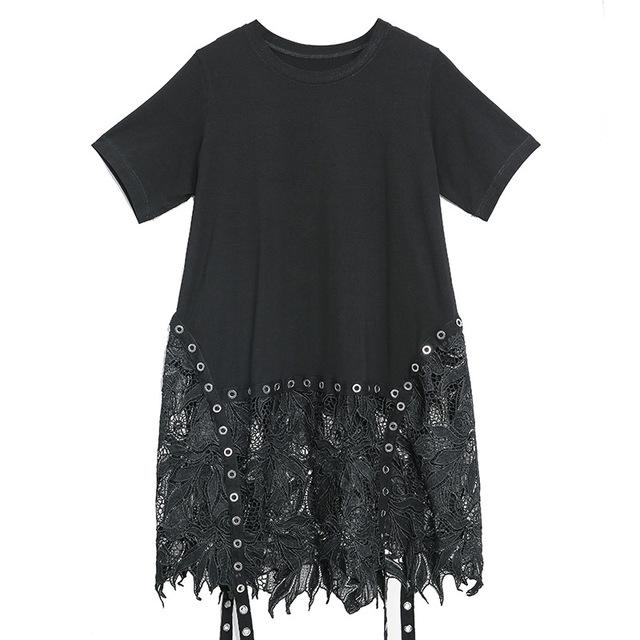 Летняя Новая Уличная Одежда Длинное Кружево Свободная Женская Футболка Топы 2020 Круглый Вырез Пэчворк Необычная Женская Футболка с Коротким Рукавом