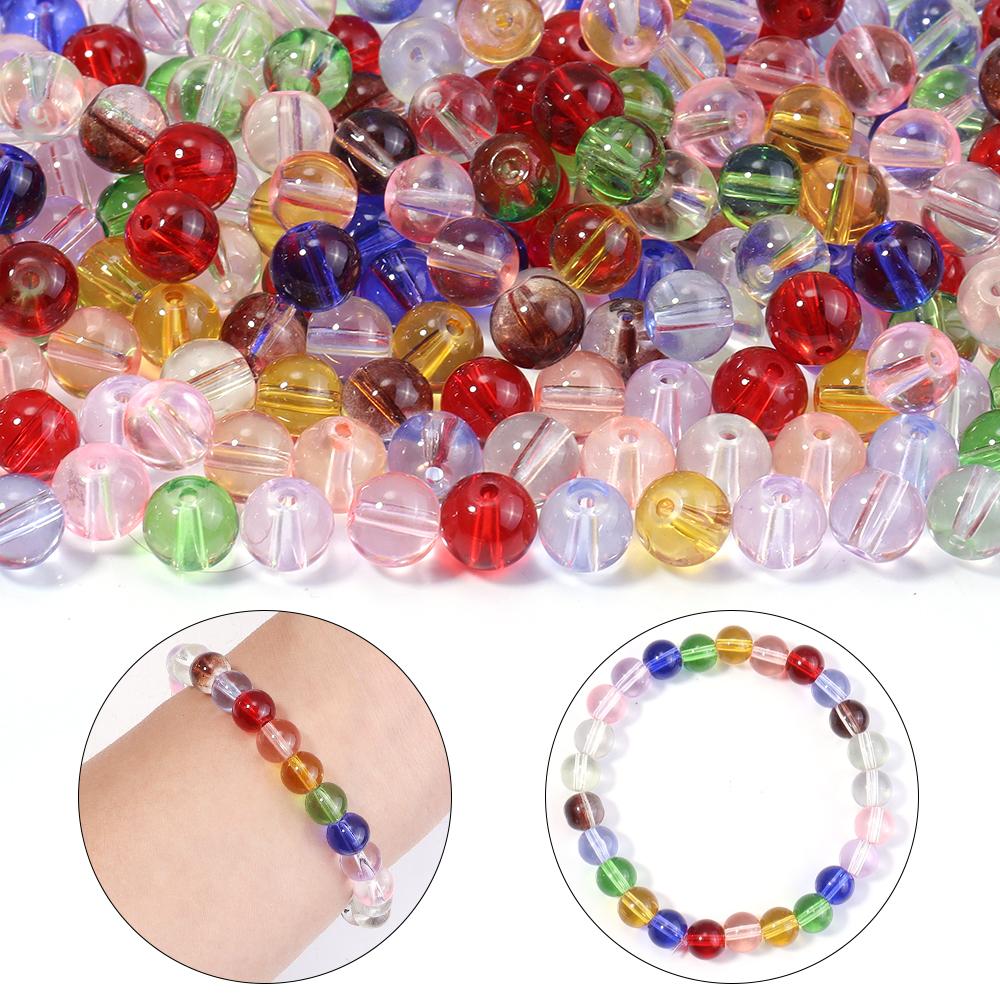 50pcs/lot 8mm Colored Transparent Glass Beads For Jewelry Making Loose Spaced Round Glass Bead DIY Jewelry Accessories Wholesale