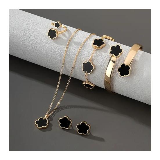 5 шт./компл. женский комплект ювелирных изделий Lucky Flower Decor сверкающие стразы ожерелье браслет серьги кольцо комплект модные ювелирные изделия