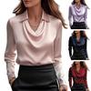 Women Shirt Lapel Swing Collar Long Sleeve Casual Loose Fit Shirt Solid Color Versatile Smooth Satin Shirt Daily Wear