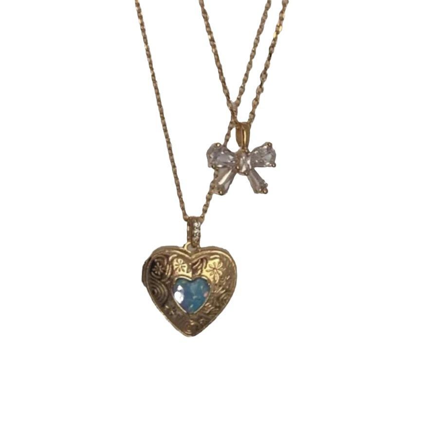 Valentine'S Day Niche Design Love Box Pendant Necklace Open And Close Peach Heart Pendant Collarbone Chain Copper Plated Real Gold