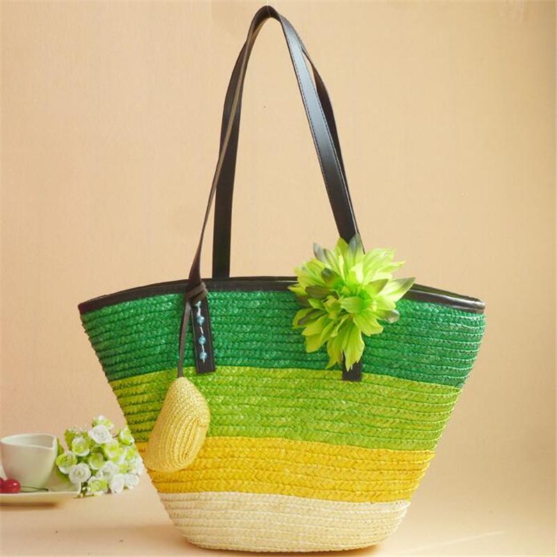 Женская вязанная соломенная сумочка