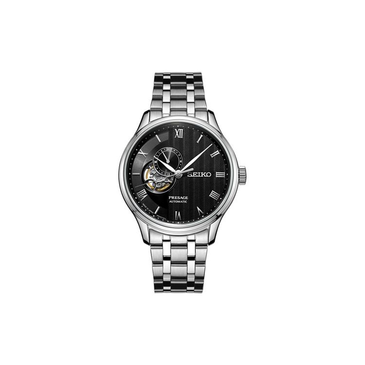 Seiko Мужские часы Presage с механическим механизмом и стальным ремешком, черный циферблат SSA377J1