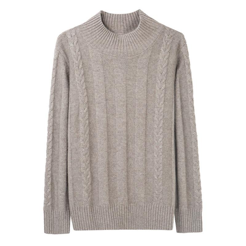 New Fashion Women's Loose Autumn and Winter New Thickened Semi-turtleneck Sweater Twisted Solid Color Knitted Bottoming Shirt