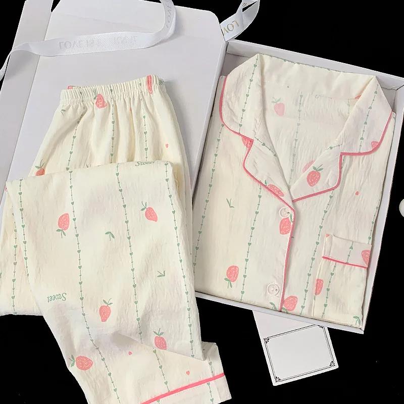 Spring and Autumn Women's Pajamas Homewear Set Simple Ins Style Clouds Cotton Long Sleeve Long Pants Printed Homewear Set