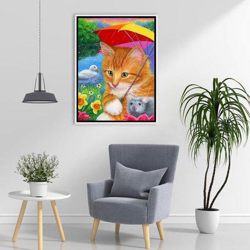 Cat DIY 5D Diamond Painting Rhinestone Animal Diamond Embroidery Cross Stitch Mosaic Full Round Drill Home Decor Art Gift